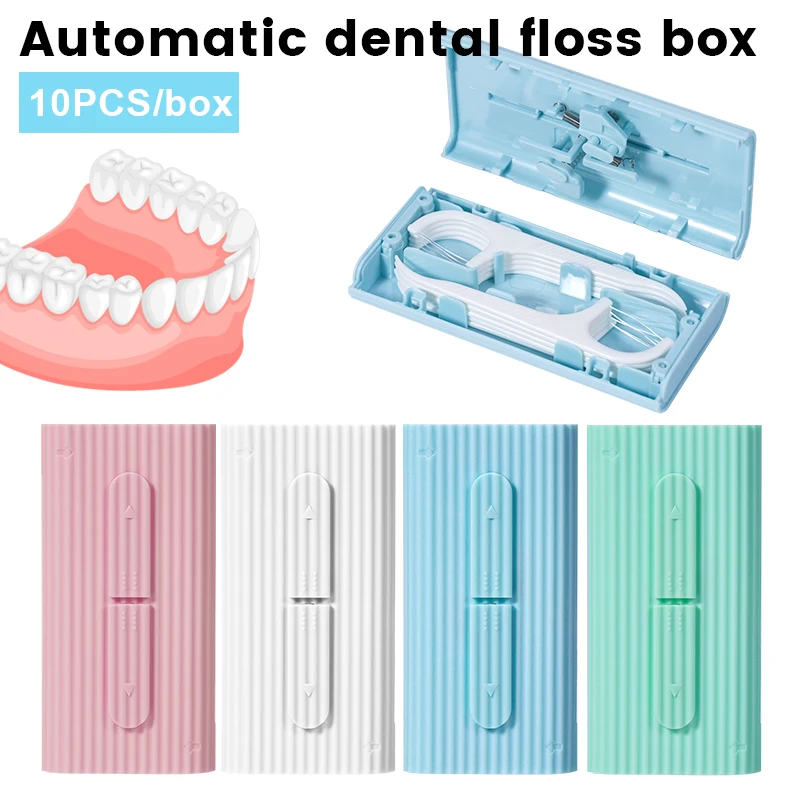 10pcs/box Dental Floss Sticks Portable Automatic Dental Floss Dispenser Dental Floss Storage Box Oral Care Cleaning Tools