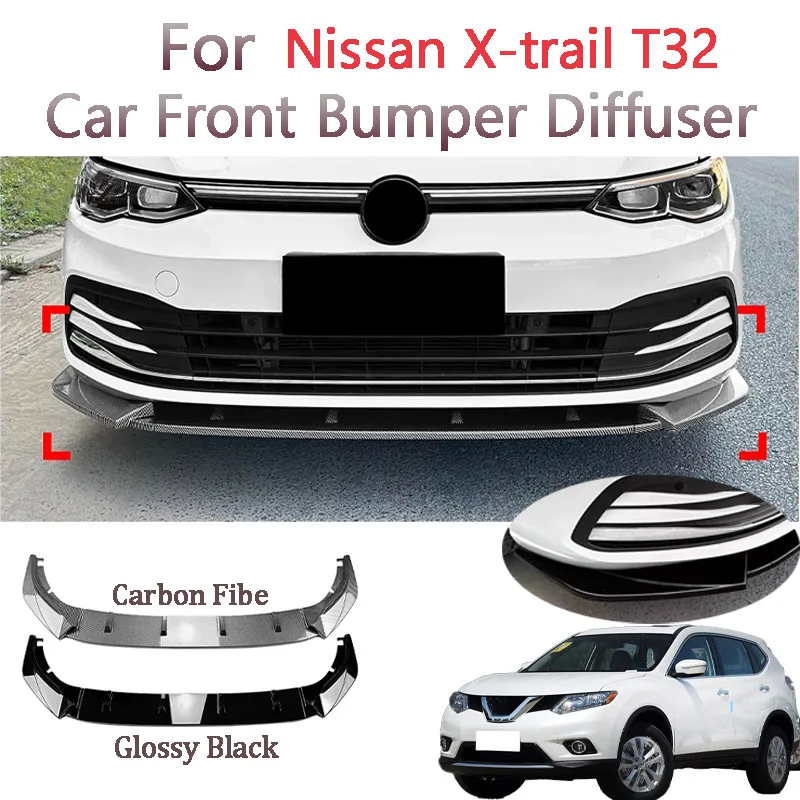 New Car Gloss Black Front Bumper Lip Chin Spoiler Splitter Body Kit For  Nissan X-trail T32 2013-2020 Car Accessories 1set