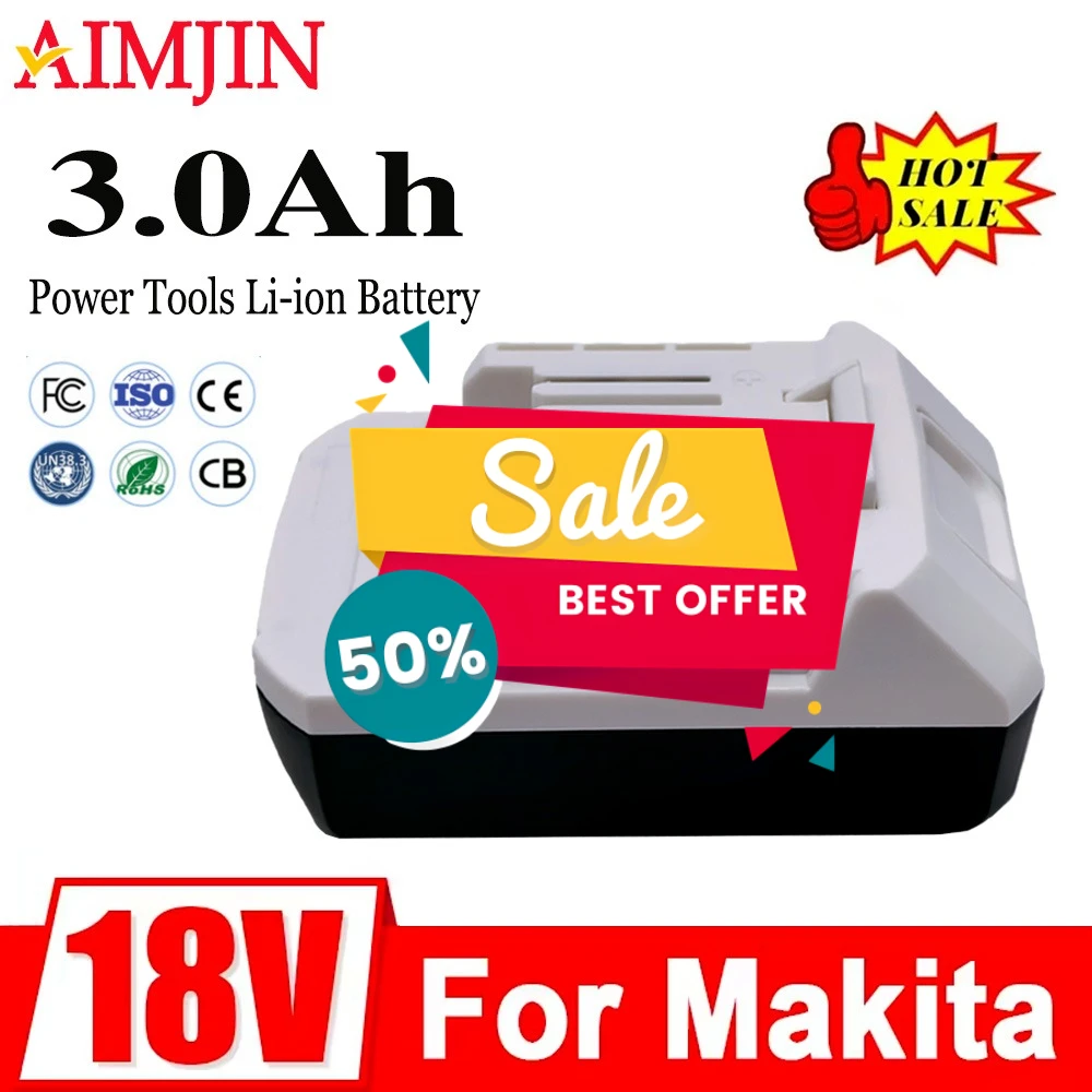 

18V 3.0Ah Li-ion Battery For Makita BL1811G BL1813G BL1815G BL1820G 195608-4 Power Tools 18V Replacement Battery