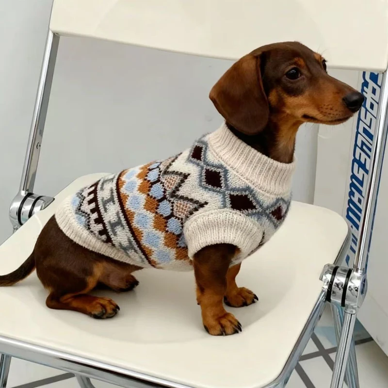 Bohemia-Pullover für Wiener Hunde, handgestrickter weicher Herbstmantel für Dachshunde, dicke warme Loungewear für Dackel, kleine mittelhohe Hunde – Detail 6