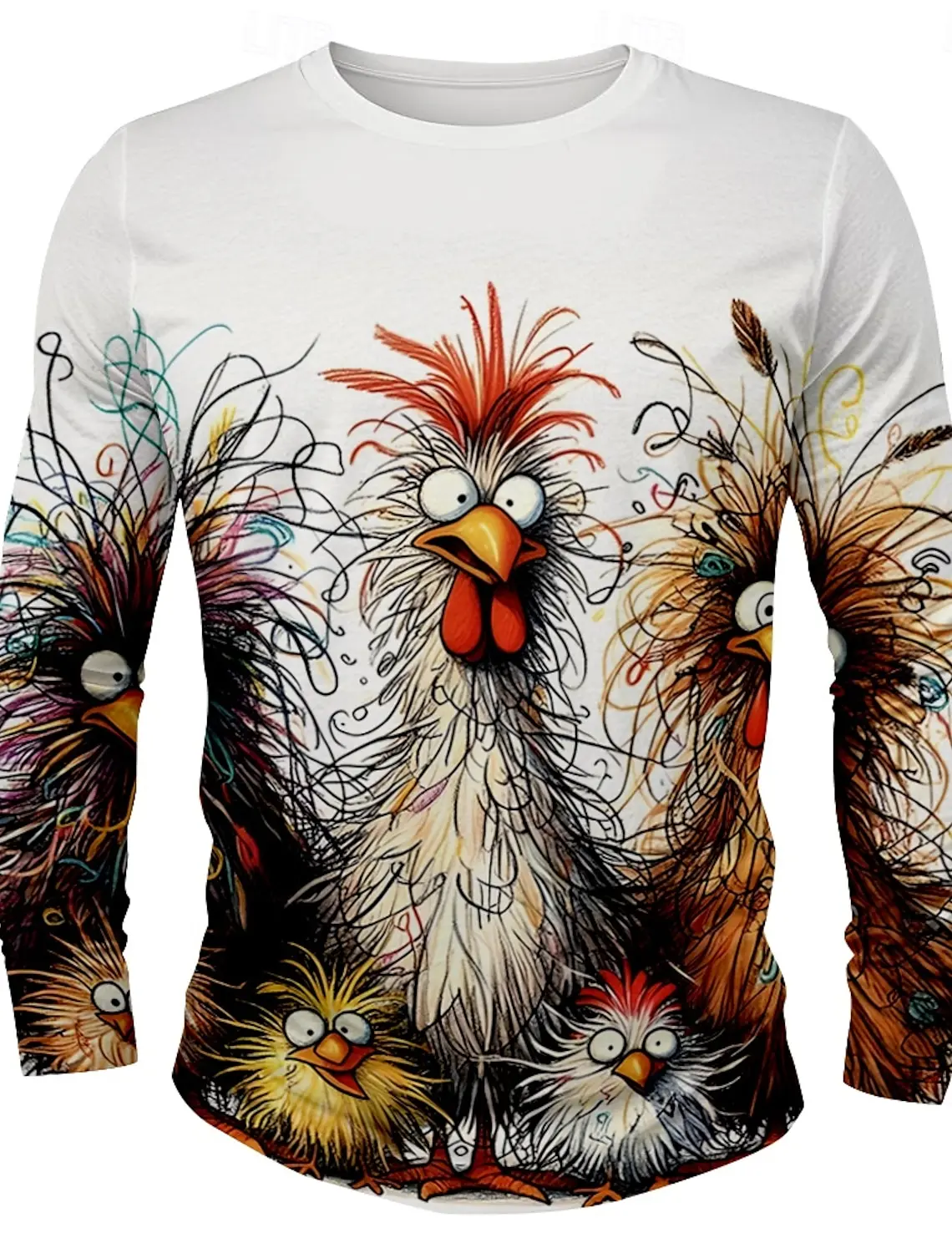 3D Printed Anime Chicken Pattern 3D Printed Autumn Men's Round Neck T-Shirt Casual Long Sleeve Oversized Pullover Fashion Tops