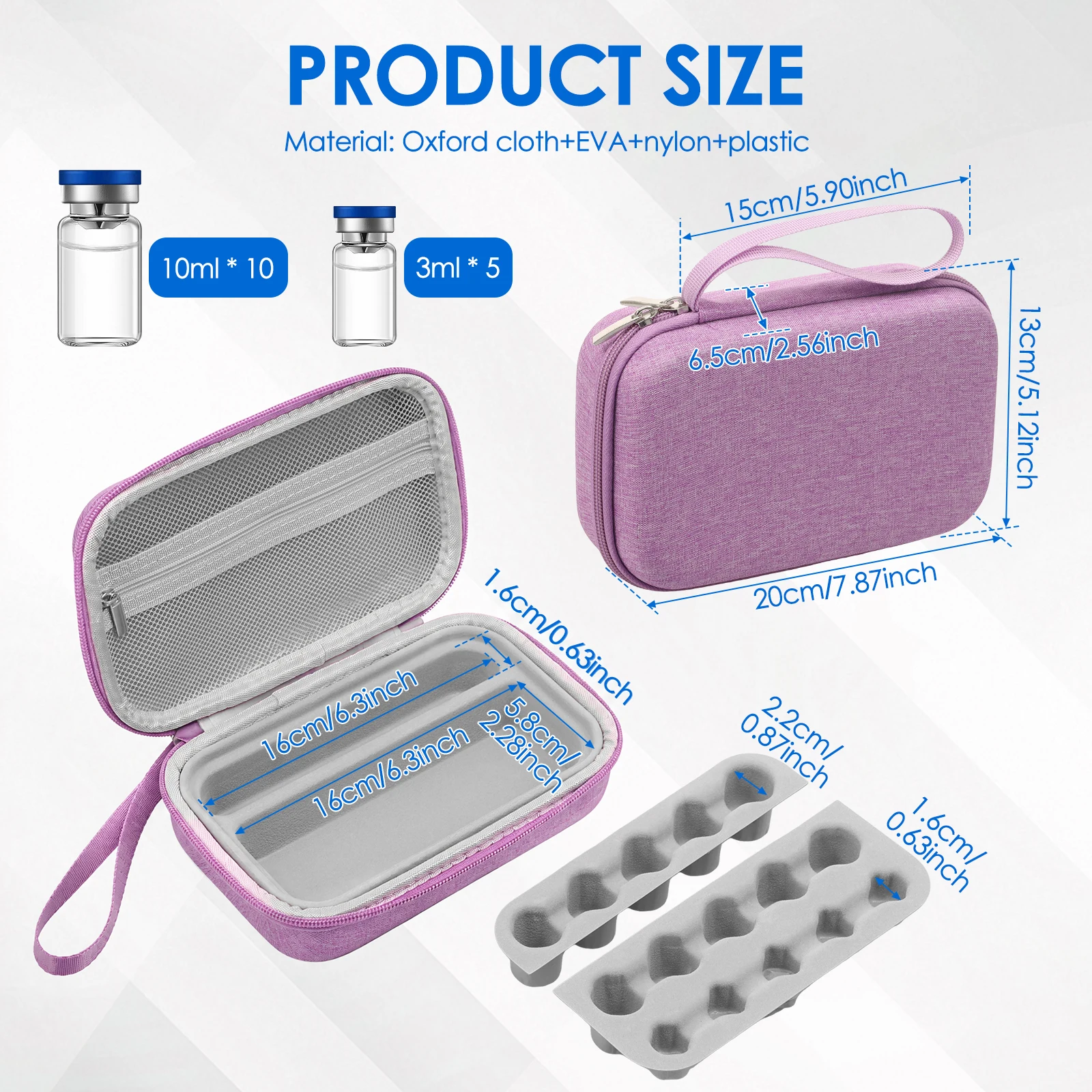 15/9 Slots Insulin Vial Case Fits 3ml 10ml Travel EVA Hard Shell Storage Box Removable Tray For Syringe Refrigerator Medicine