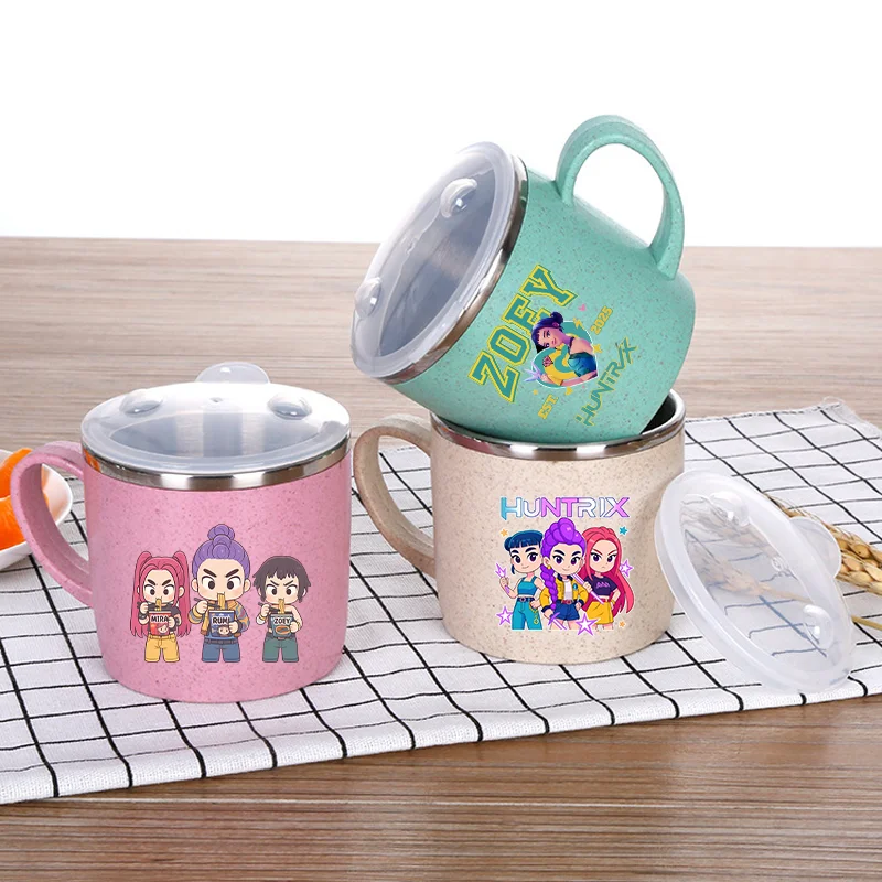 

KPop Demon Hunters 304, стакан для питья из нержавеющей стали, удобная милая чашка для полоскания, чашка для полоскания рта, портативные чашки для чистки зубов с животными