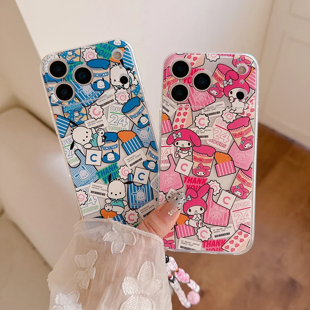 Cute Cartoon Sanrio Hello Kitty Melody Pochacco Transparent Phone Case For iPhone 17 16 15 14 13 Pro Max Cases Soft TPU Cover