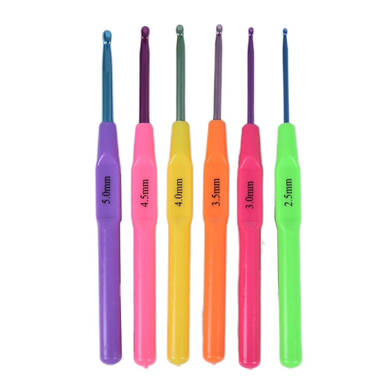 6pcs/set Multifunctional Plastic Handle Aluminum Crochet Hooks Knit Needle