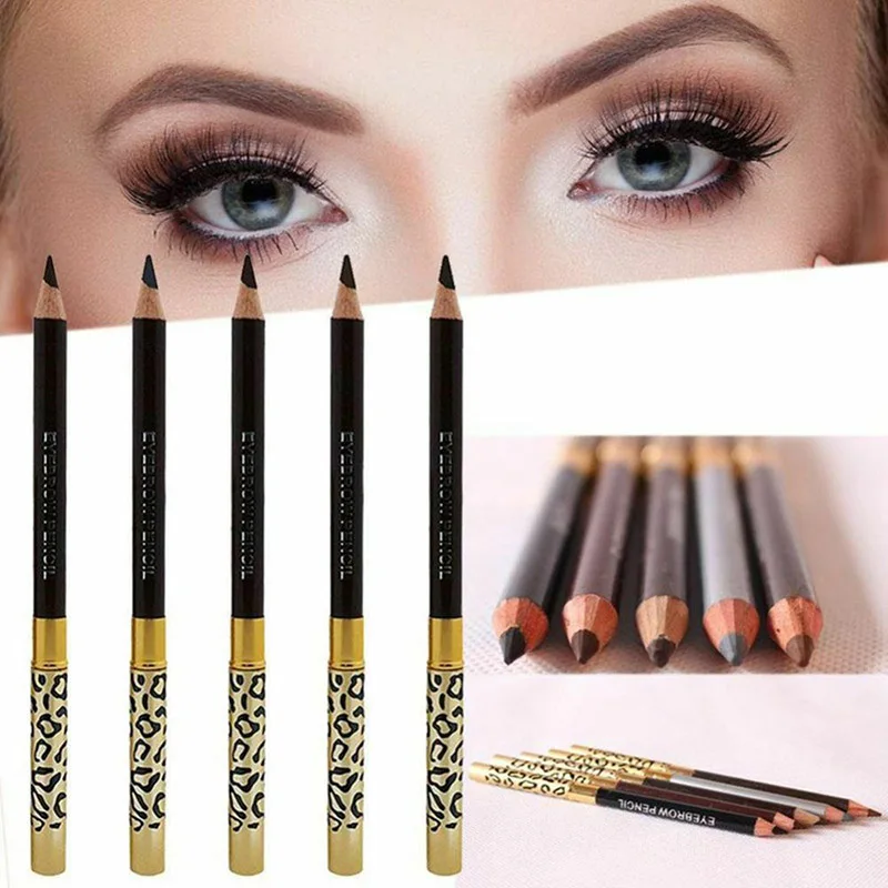 5 Colors Leopard Eyebrow Pencil Double Head With Brush Waterproof Sweatproof Eyebrow Pencil Woman Ladies Girls Eyebrow Pencil