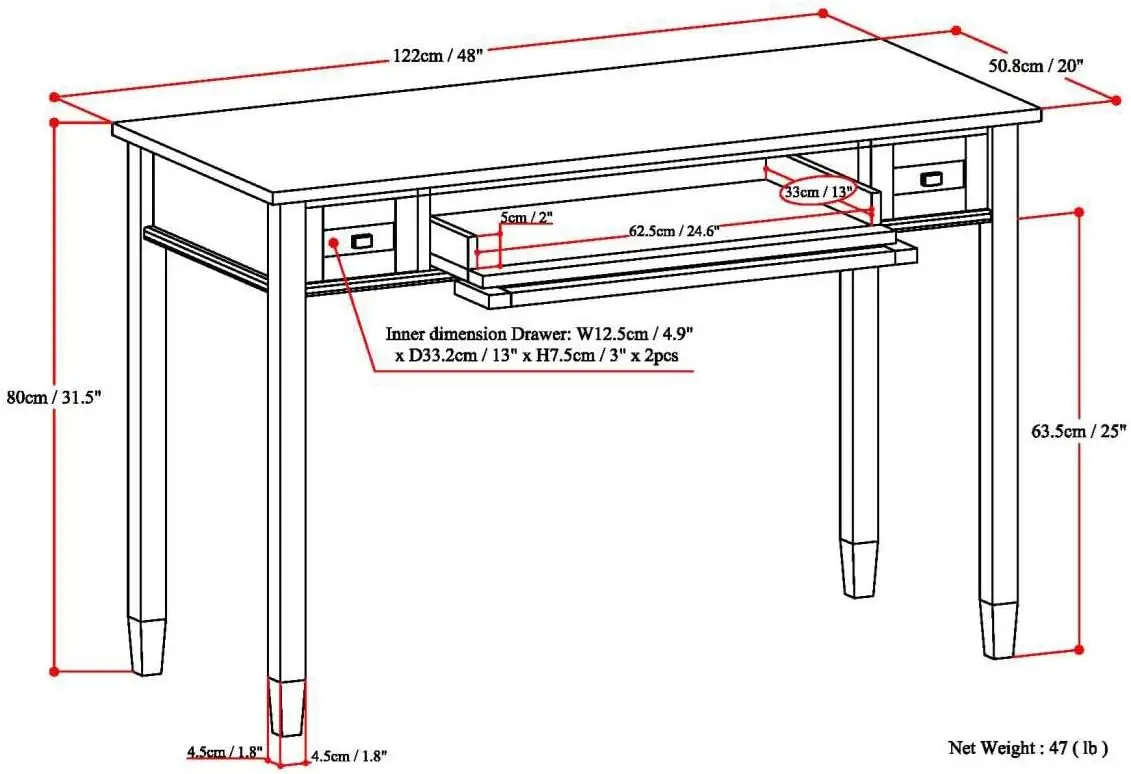 Warm Shaker Desk - 48-Inch Wide Solid Wood Writing Desk in White, Transitional Home Office Computer Table for Workspace or Study