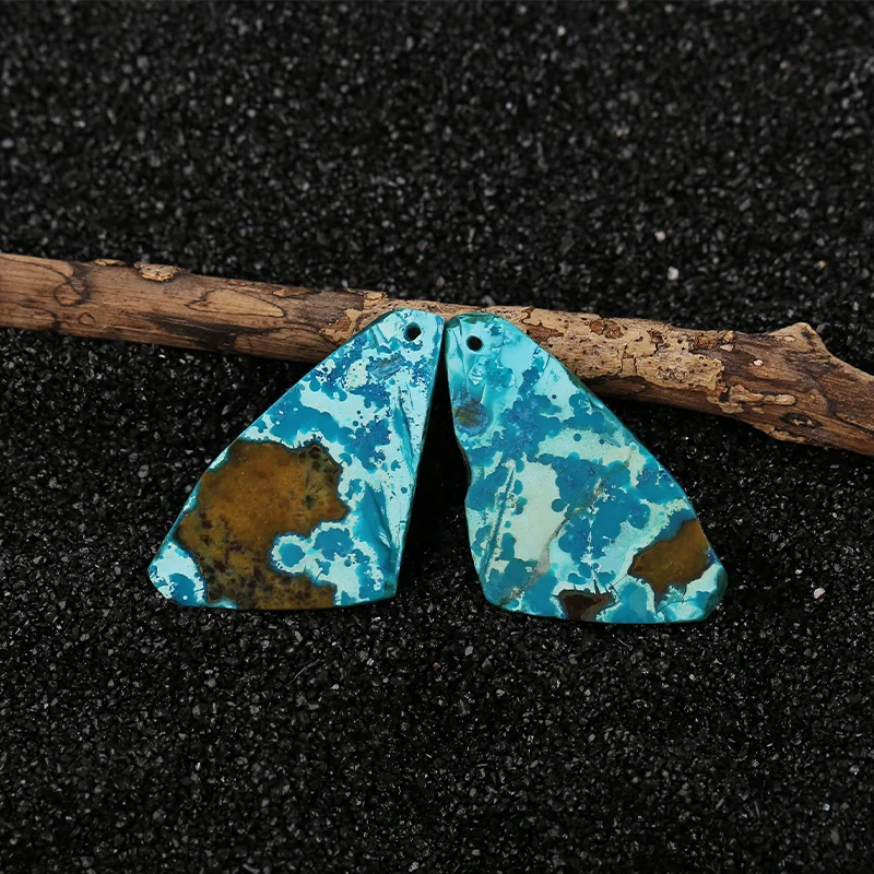 

Handmade Natural Stone Chrysocolla Butterfly Wing Trapezoid Earring Bead DIY Making Jewelry Finding 25×21×2mm 5.6g