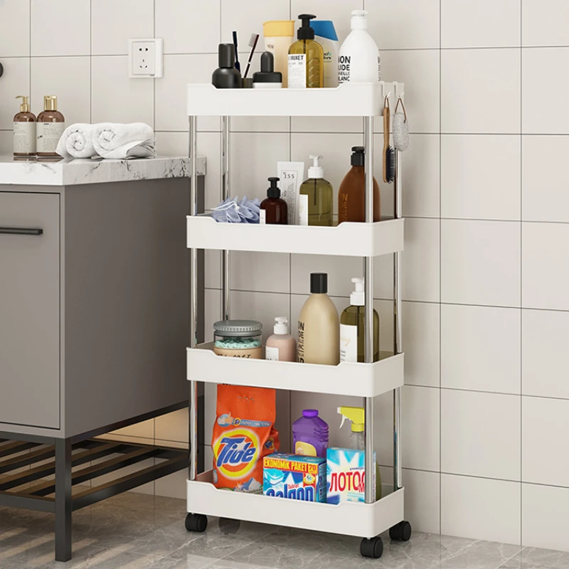 Gap Storage Rack with Wheels Toilet Plastic Movable Storage Holder Bathroom Supplies Multi Tier Trolley Organizer Shelf