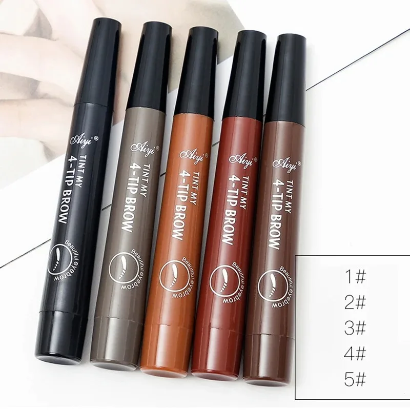 ดินสอเขียนคิ้ว 4 จุด Maquillajes Para Mujer กันน้ํา Liquid Eyebrow ปากกาแต่งหน้าเครื่องสําอางติดทนนาน Microblade Brow Pencil