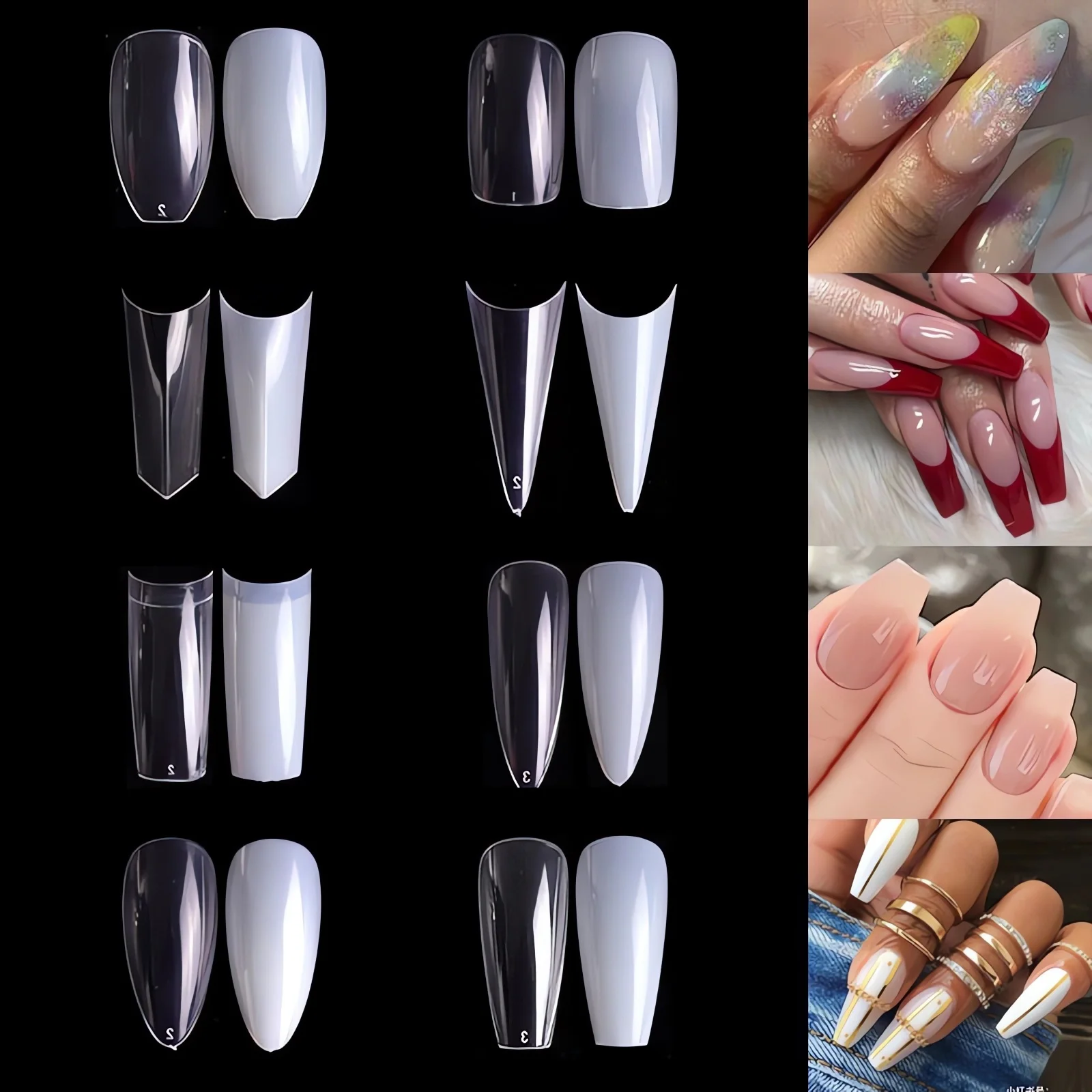 500 PCS Versatile Nail Extension Tips – Half and Full Cover Almond Shape, Mixed Sizes for Easy Application, Professional Quality