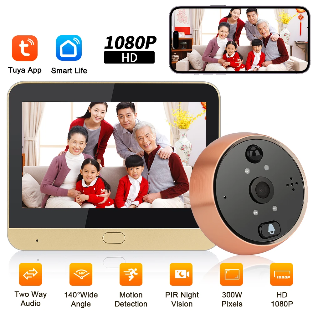 Wifi Anti-theft Doorbell Two Way Intercom Video Doorbell PIR Motion Detection Peephole Remote Monitoring Digital Door Viewer