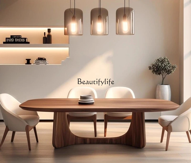 

Dining table designer is surprised at the minimalist style log style solid wood six-person long table