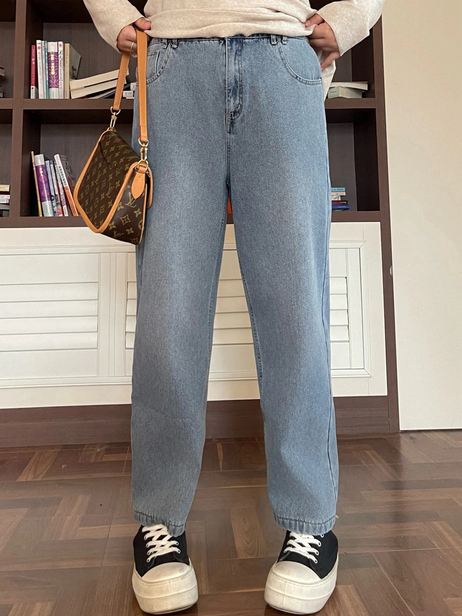 

plus Size Women's High Waist Fleece Lined Wide Leg Jeans Cover Hip Warm Winter New Arrival Commute Style Cotton Blend Denim