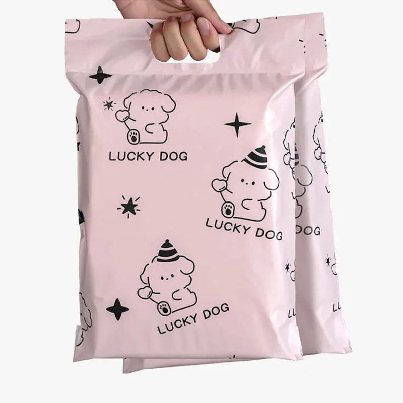 50Pcs Pink Clothing Ecommerce Shipping Tote Toy Storage Poly Cartoon Dog Printing Courier Bag Portable Logistics Mailing Pouch