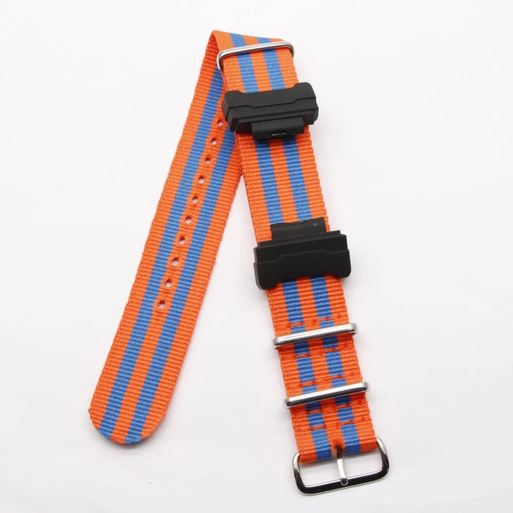 Striped Watch Band For Casio G Shock Replacement Watchbands Smart Accessories Nylon Strap Sliver Pin Buckle Bracelet