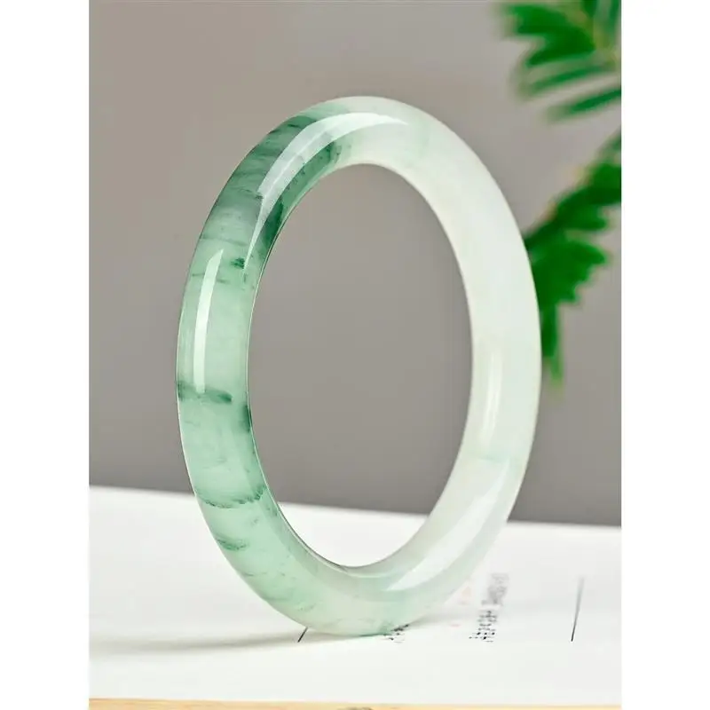 Snow green natural Xinjiang Tianshan jade round bangle, auspicious for husband, flat design, versatile