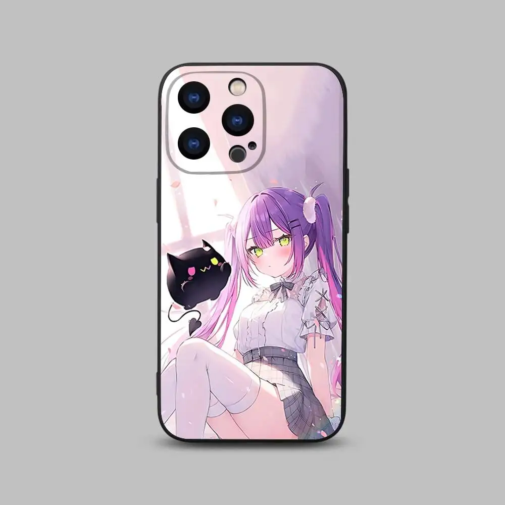 Tokoyami Towa Hololive telefoonhoesje voor iPhone 17,16,15,14,13,12,11,Pro,Max,Plus,X,XS,SE4,E,Mini,zacht zwart hoesje