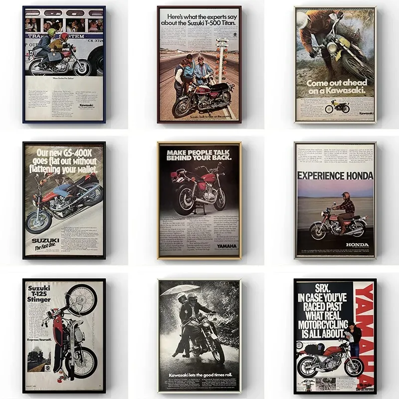 Vintage 20 Century Motorcycle Bike Magazine Ad Poster Rider Biker Canvas Painting Man Cave Motorcycles Wall Art Room Home Decor