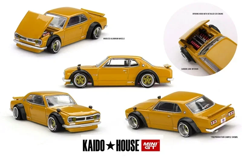 

Предпродажа Kaido House x MINI GT 1:64 Skyline2000 GT-R (KPGC10) Kaido Street V2, желтая коллекция, миниатюрная литая модель автомобиля