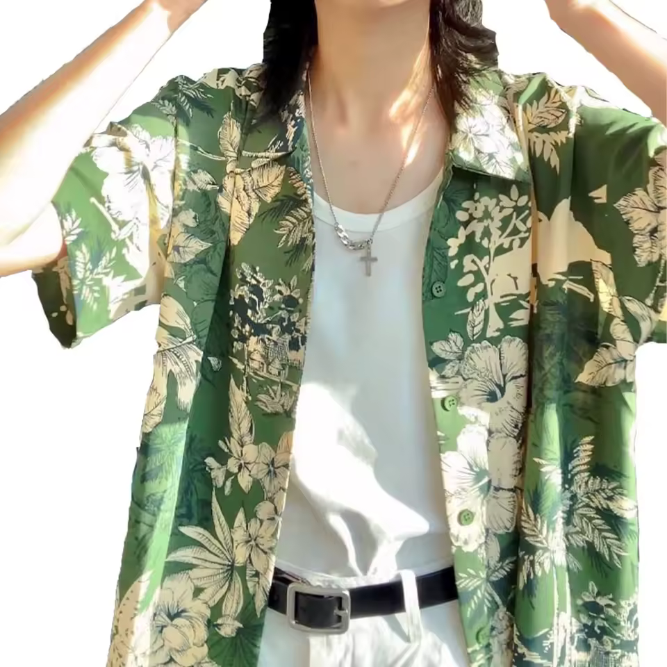 Chemise à fleurs verte hawaïenne rétro de Style hongkongais pour femmes, haut d'été fin et Rare de haute qualité, ample et polyvalent à manches courtes - AliExpress 200000343