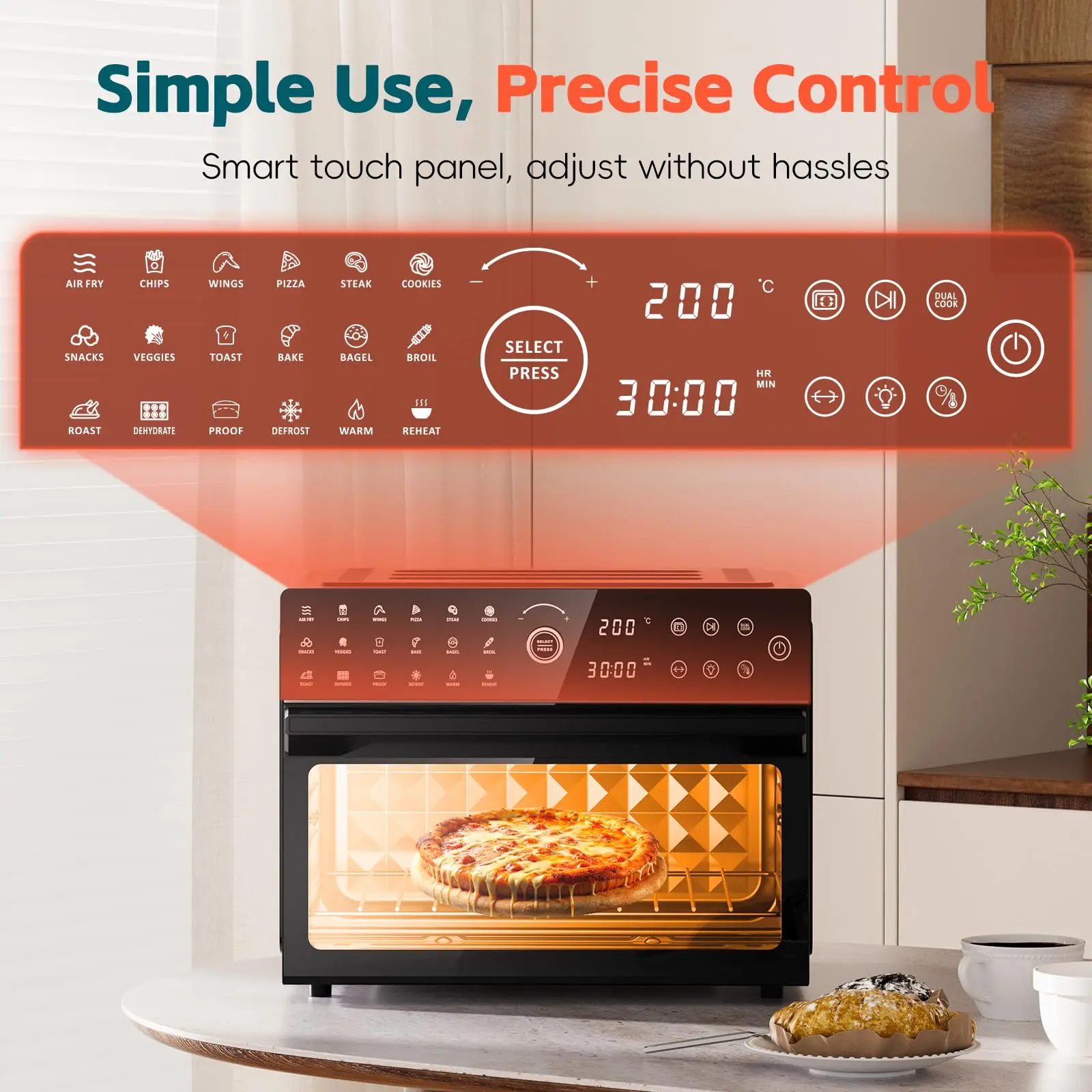 30L Electric Multifunctional Air Fryer Oven Convection Roast Bake Grill Dehydrate Stainless Steel Digital Control 18 Household