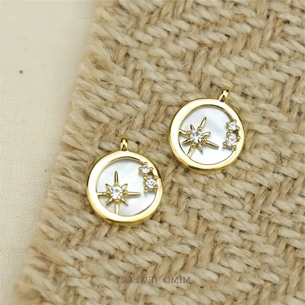 

Titanium Steel Gold Plated Fritillaria Inlaid Round Eight Star Pendant DIY Jewelry Accessories