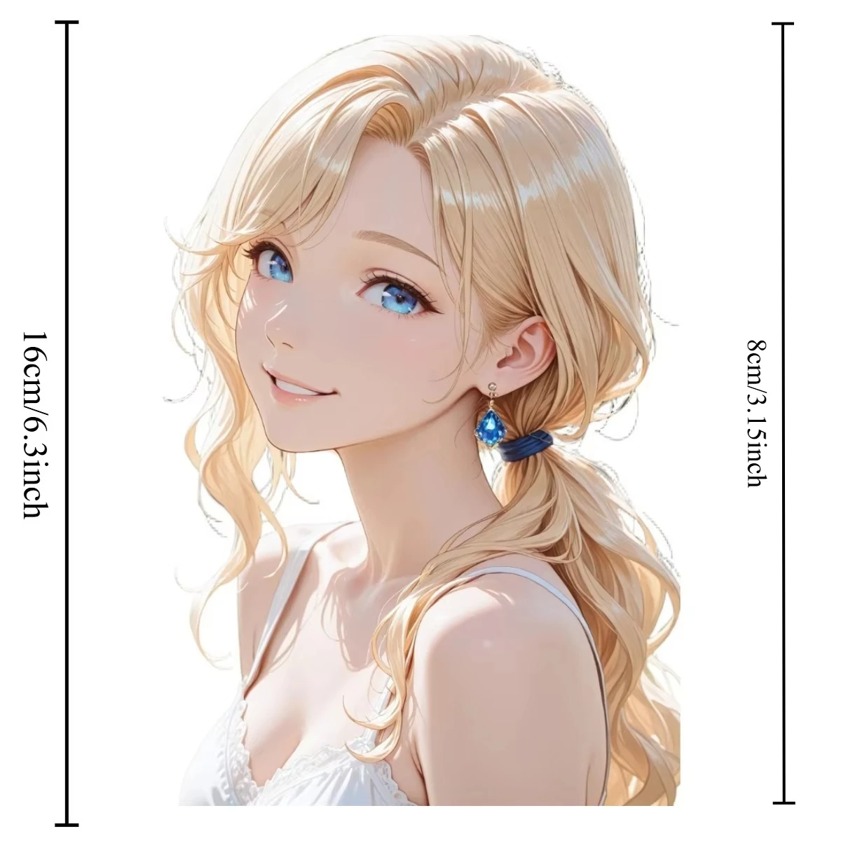 Cute Blonde‑Hair Blue‑Eyes Anime Girl 2D Flat Vinyl Waterproof Sticker Decal for Motorcycle Car Laptop Scooter Glass Wall Decor