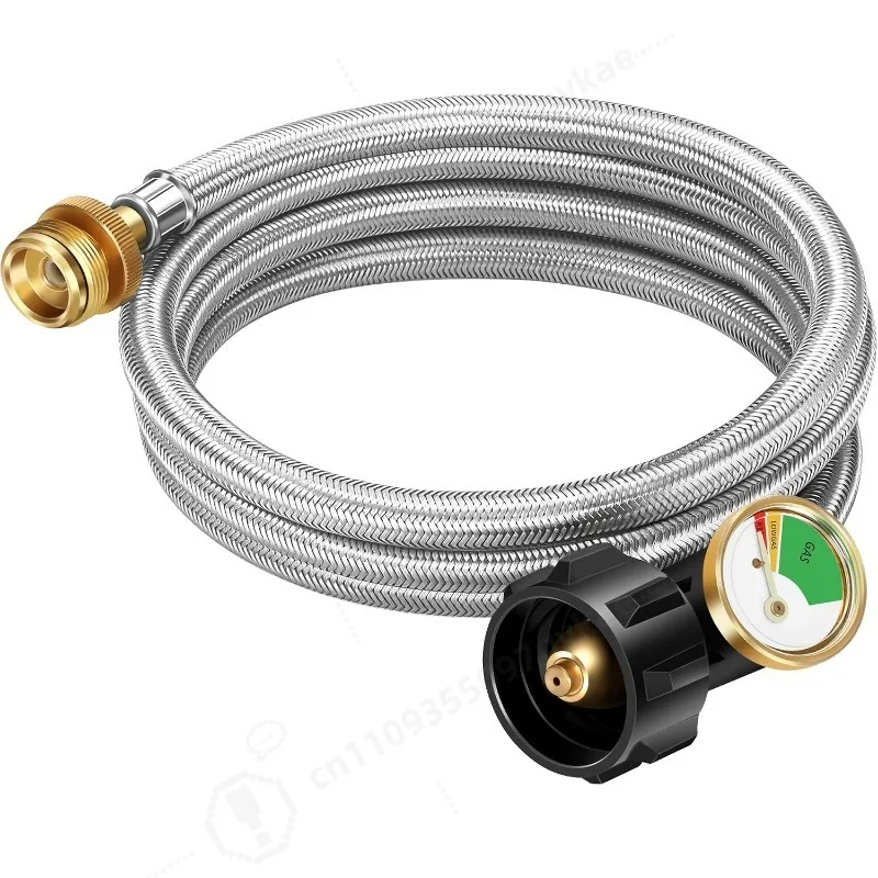 6 Feet Propane Gas Line with Pressure Gauge & QCC1 Fitting, Universal Replacement Hose for North American Gas Grill and Outdoor