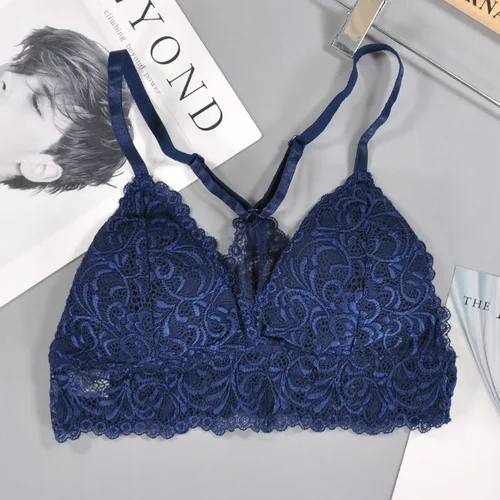 Imagen 2 del producto Sujetadores de copa triangular de encaje Para Mujer, sujetador sin aros, lencería, Bralette, Tirantes push-up, Espalda descubierta, Ropa Interor Para Mujeres
