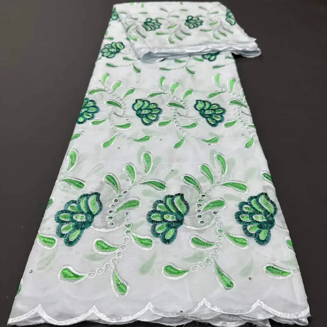 

Nigerian Lace Fabric High Quality Latest African 100% Cotton Embroidery 5Yards Swiss Voile Lace in Switzerland For Dress AH0734