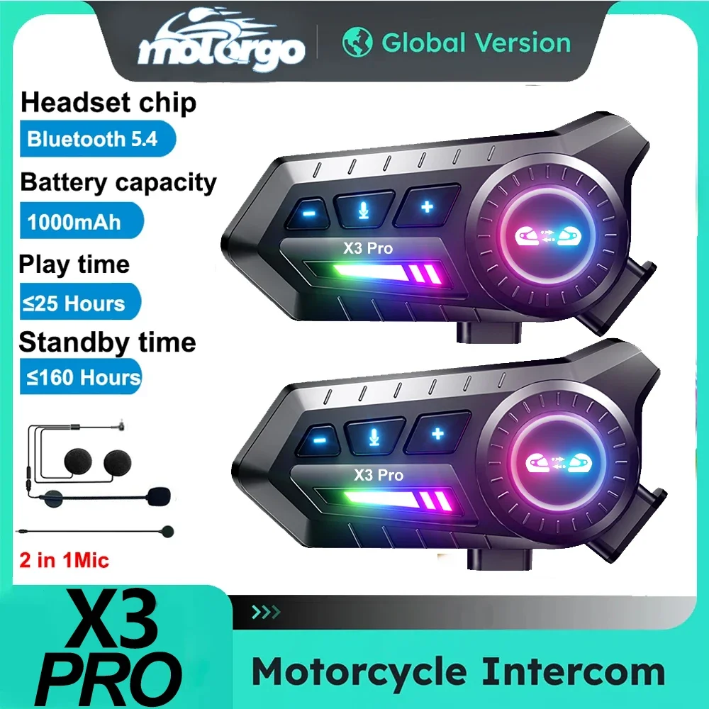 1/2pcs Motorcycle Bluetooth Headset Helmet Intercom 500m Distance Waterproof 1000mAh Interphone