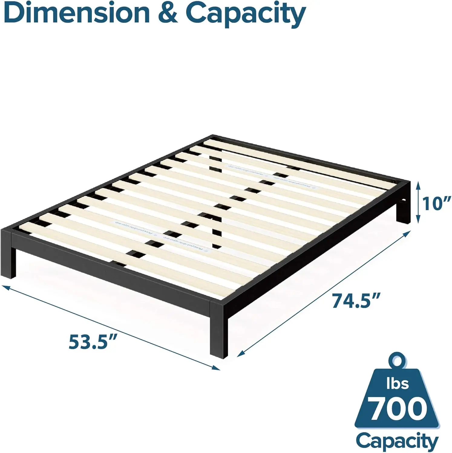 Metal Platform Bed Frame, Wood Slat Support, No Box Spring Needed, Easy Assembly, Black, Full