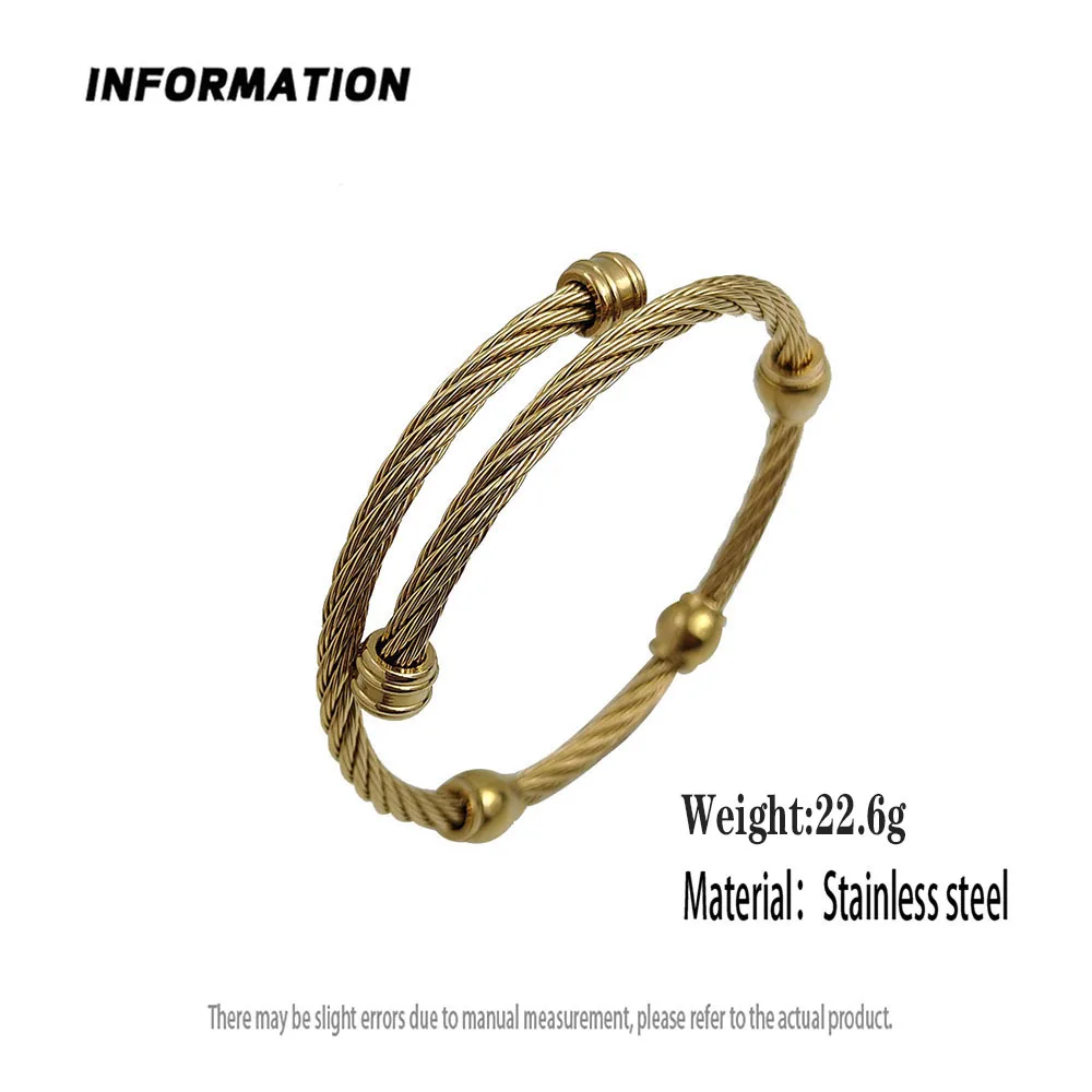 Steel wire twisted ball beads stainless steel gold-plated 18K bracelet, high quality waterproof silver jewelry, gift for couples