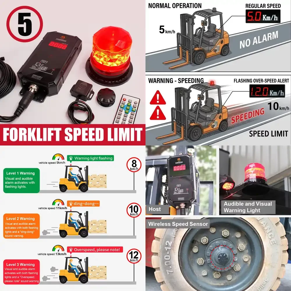 Forklift Overspeed Alarm and Speed Limiter for Electric Battery Forklifts Wireless Sensor IP65 Waterproof 105dB Sound