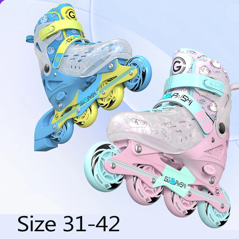Rozmiar 31 32 33-42 wrotki regulowane elastyczne Pvc Inline Sneakers rolki dla dzieci buty do jazdy na rolkach Patines 4 Rodas
