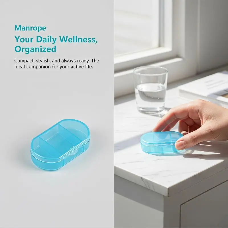 Mini Portable Plastic 3 Grids Pill Storage Box Assorted Colors Compact Design For Travel Daily Use