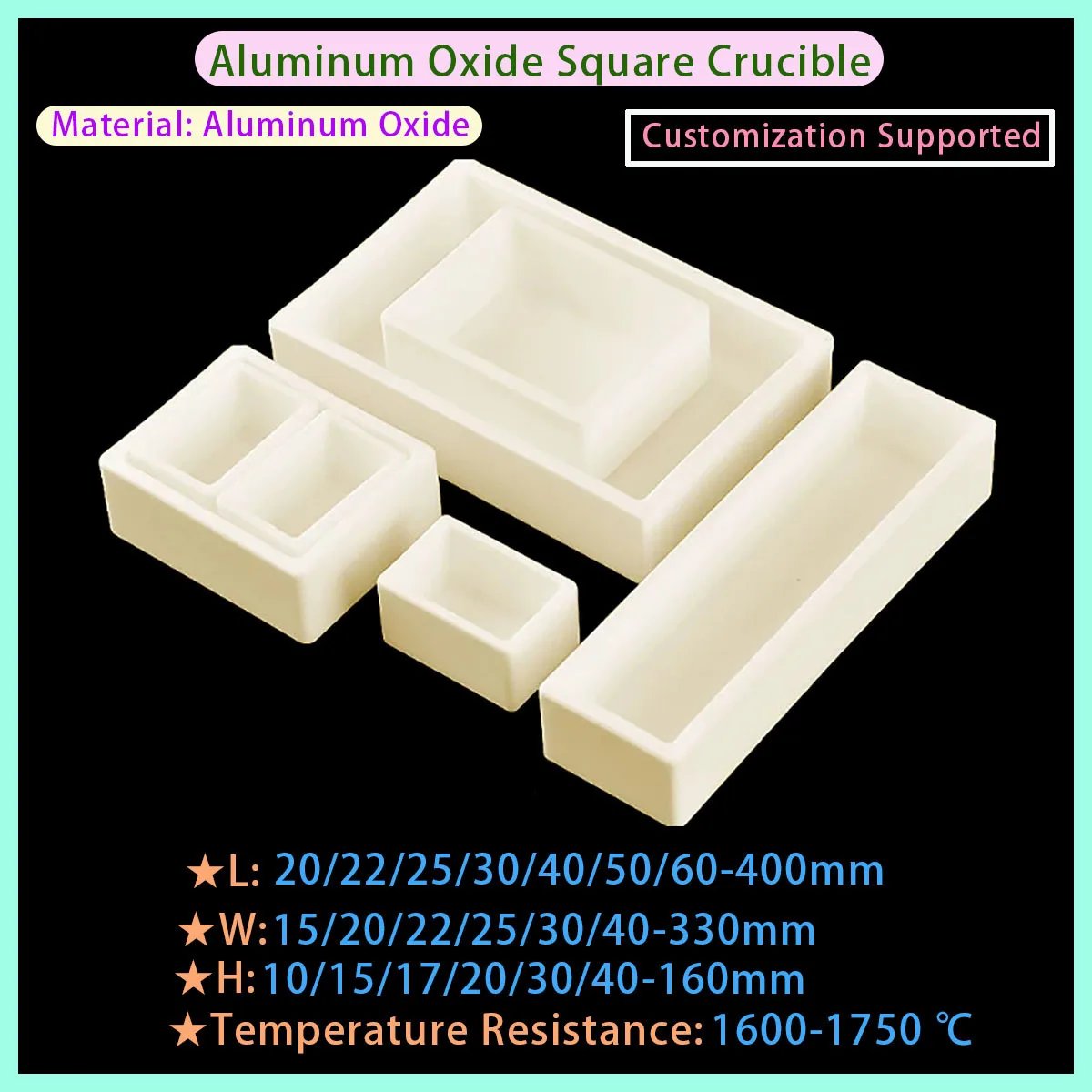 99% Alumina Square Crucible, High-purity Ceramic Crucible, High Temperature Resistance, Customizable in Various Sizes