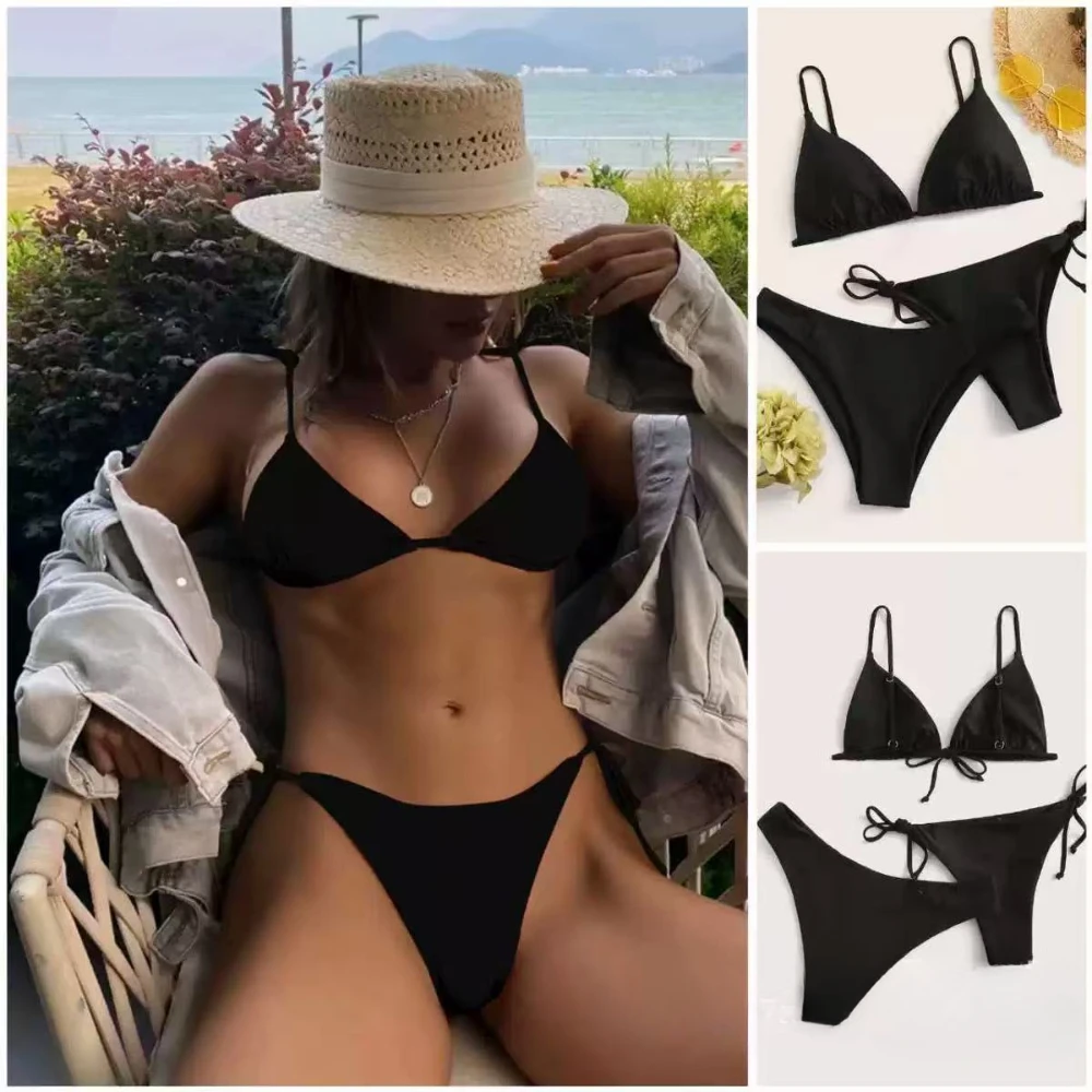 

Sexy 3 Pieces Swimwear Set Women Push Up Micro Bikini Low & Mid Waist Adjustable Ties Solid Color Bathing Suit Beachwear Summer