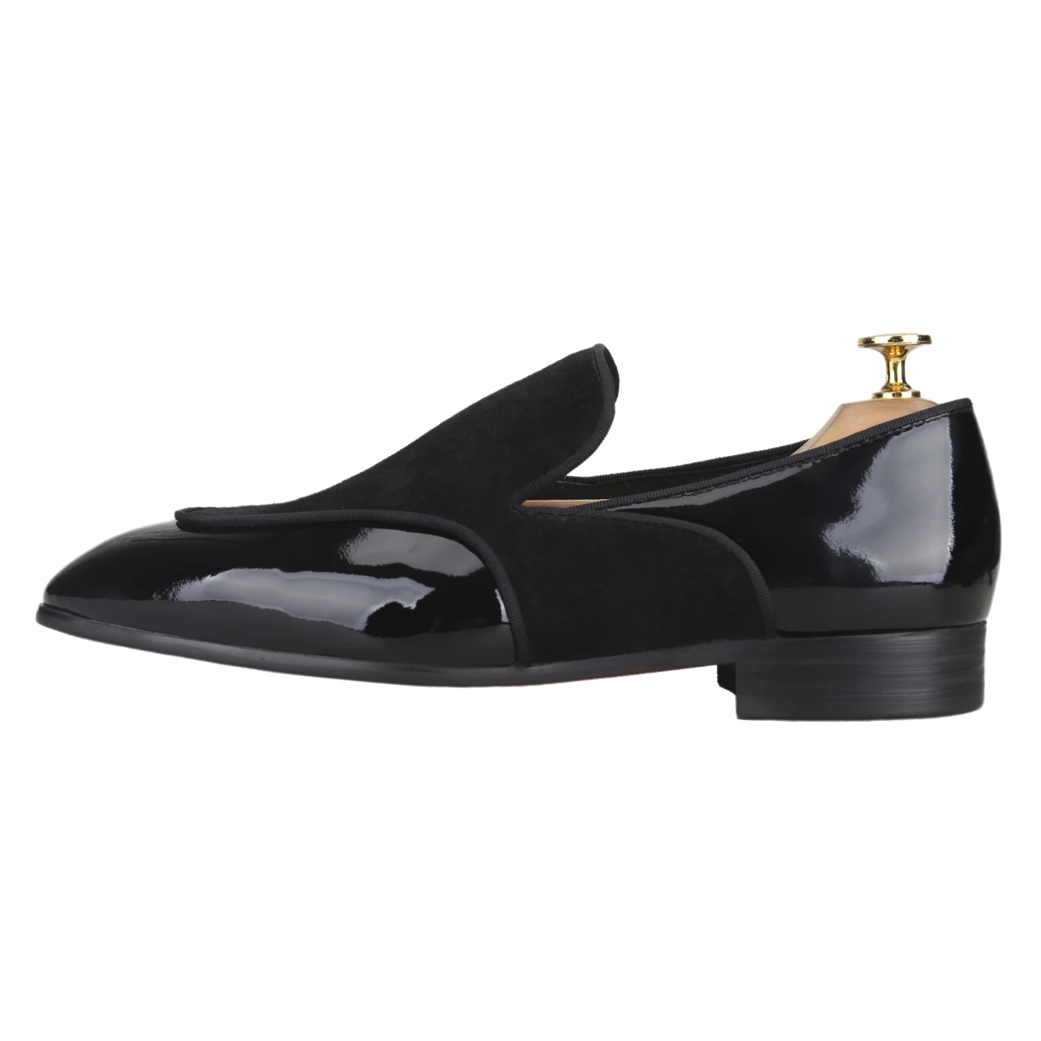 Piergitar Black Patent Calf Leather And Veau Velours Men Loafers Italian Luxury Brand 