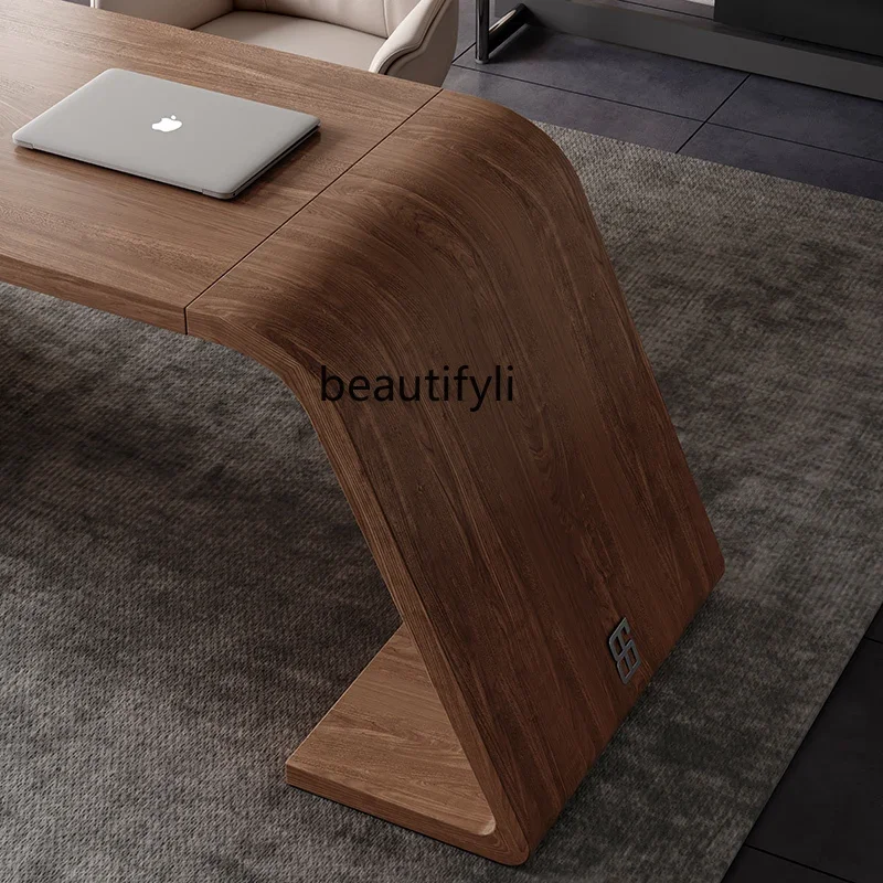 Nordic Walnut Solid Wood Office Computer Desk Living Room Designer Model Affordable Luxury Style Modern Study High-Grade Desk