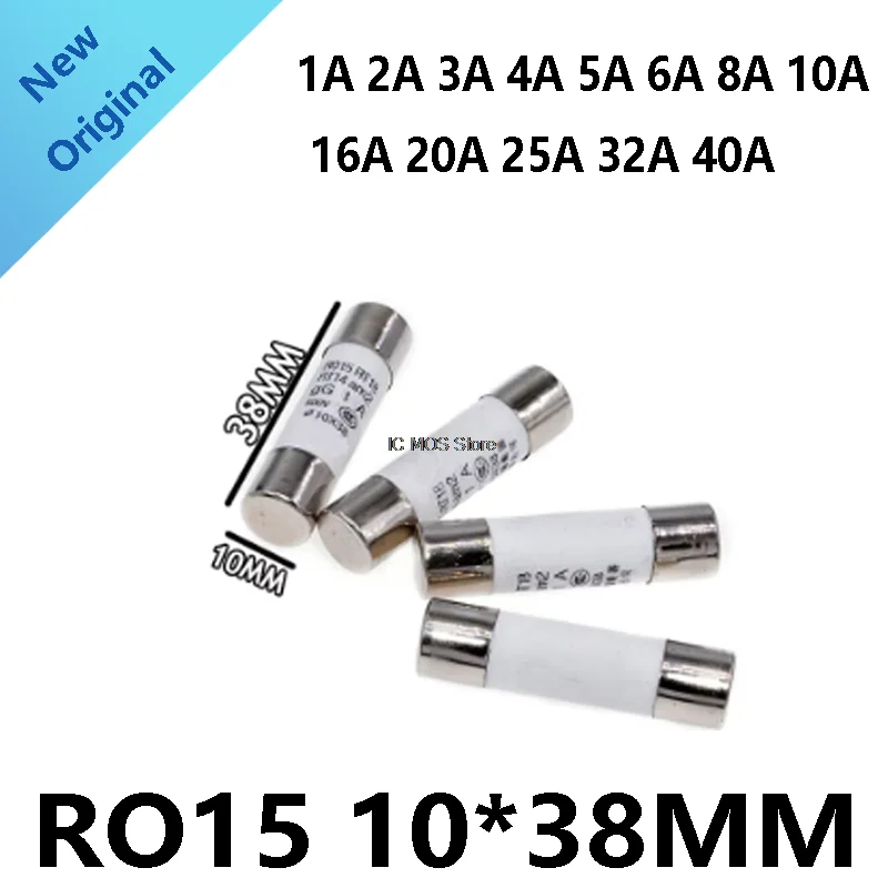 20pcs/box RO15 Ceramic fuse 10x38mm 1A 2A 3A 4A 5A 6A 8A 10A 16A 20A 25A 32A 40A 10*38mm 500V R015 10*38 10X38 FUSE