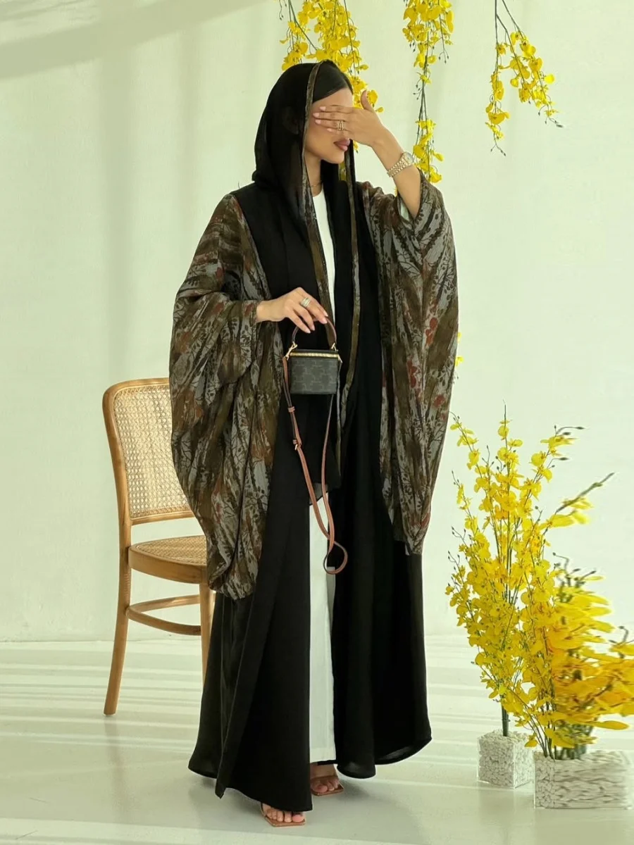 

Siskakia новые мусульманские кафтаны с цветочным принтом и рукавами долмана, хиджаб в комплекте, элегантный повседневный открытый хиджаб абайя в комплекте, женская одежда 2025 г.