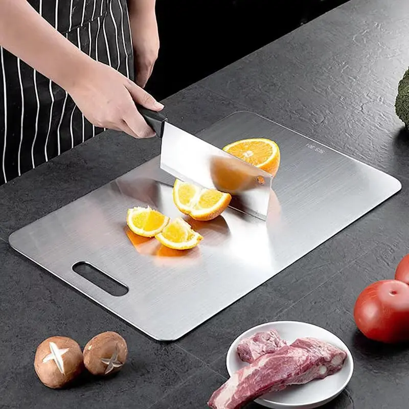 Cutting Boards for Kitchen Stainless Board 304 Steel Thickened Double Sided Food Grade Portable Fruit Meat Chopping