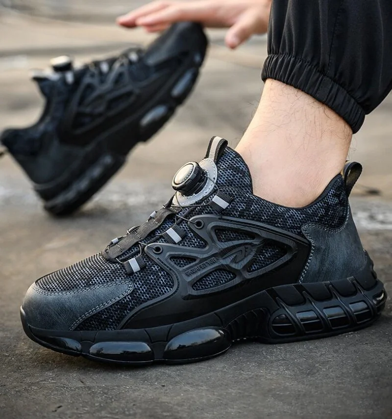 

Rotating Button Safety Shoes Men Air Cushion Work Steel Toe Sneaker Man Puncture Proof Work Safety Boots Protective Shoes