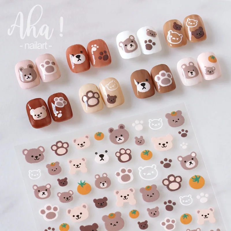 1Pcs Cute Cartoon Nail Art Stickers, Bear, Rabbit, Flowers, Designs, Adhesive Decals for Nails, Manicure Deco Cute Series