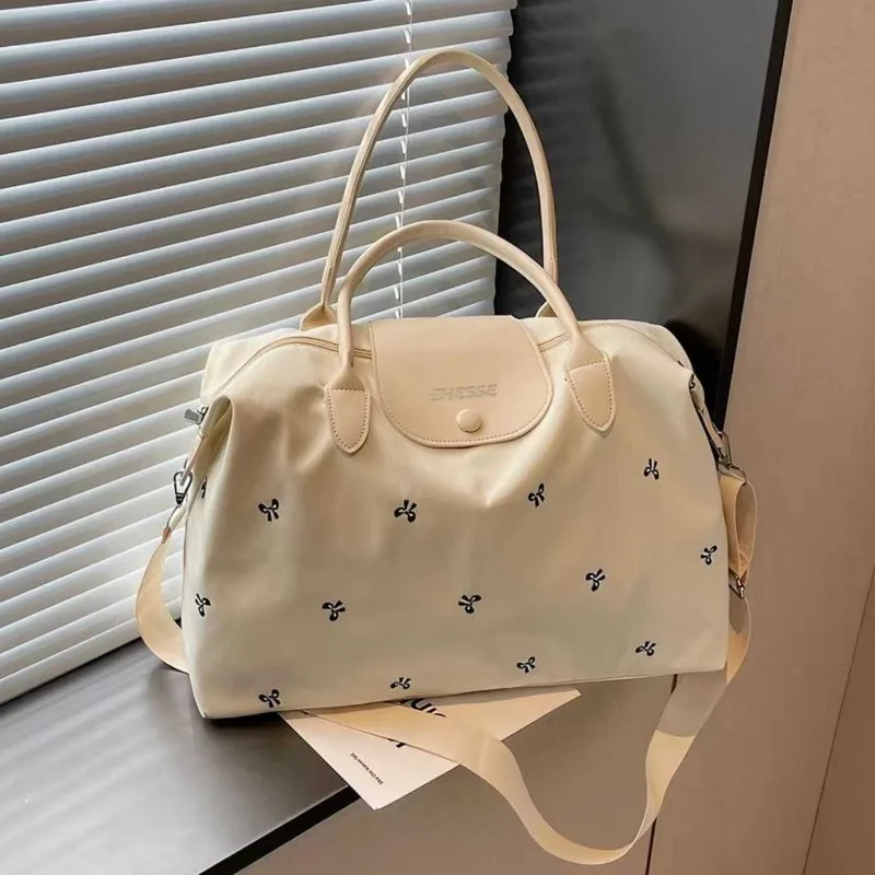 Embroidery Bow Nylon Duffel Bag Large Capacity Gym Women Handbag Travel Sports Yoga Bags