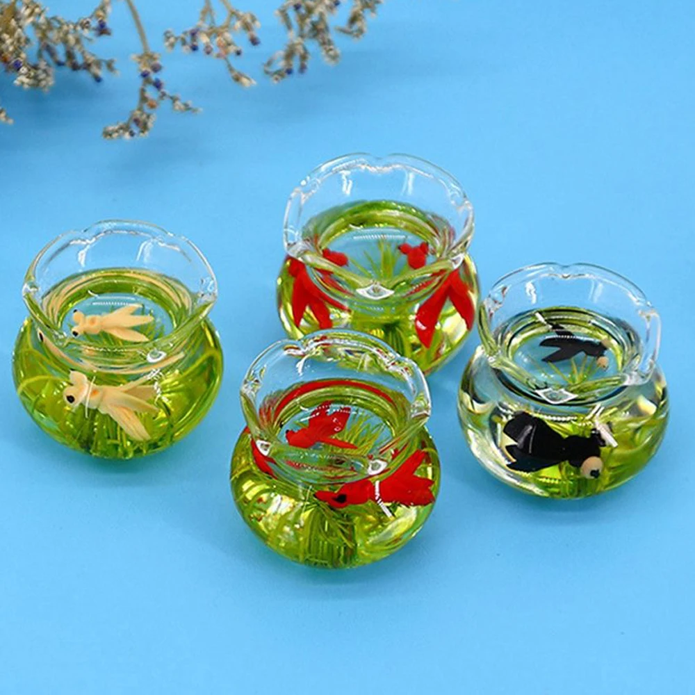 1/6 1/12 Dollhouse Miniature Glass Fish Tank Bowl Aquarium Dollhouse Decals Doll House Ornament Toy Home Decoration 4 Styles