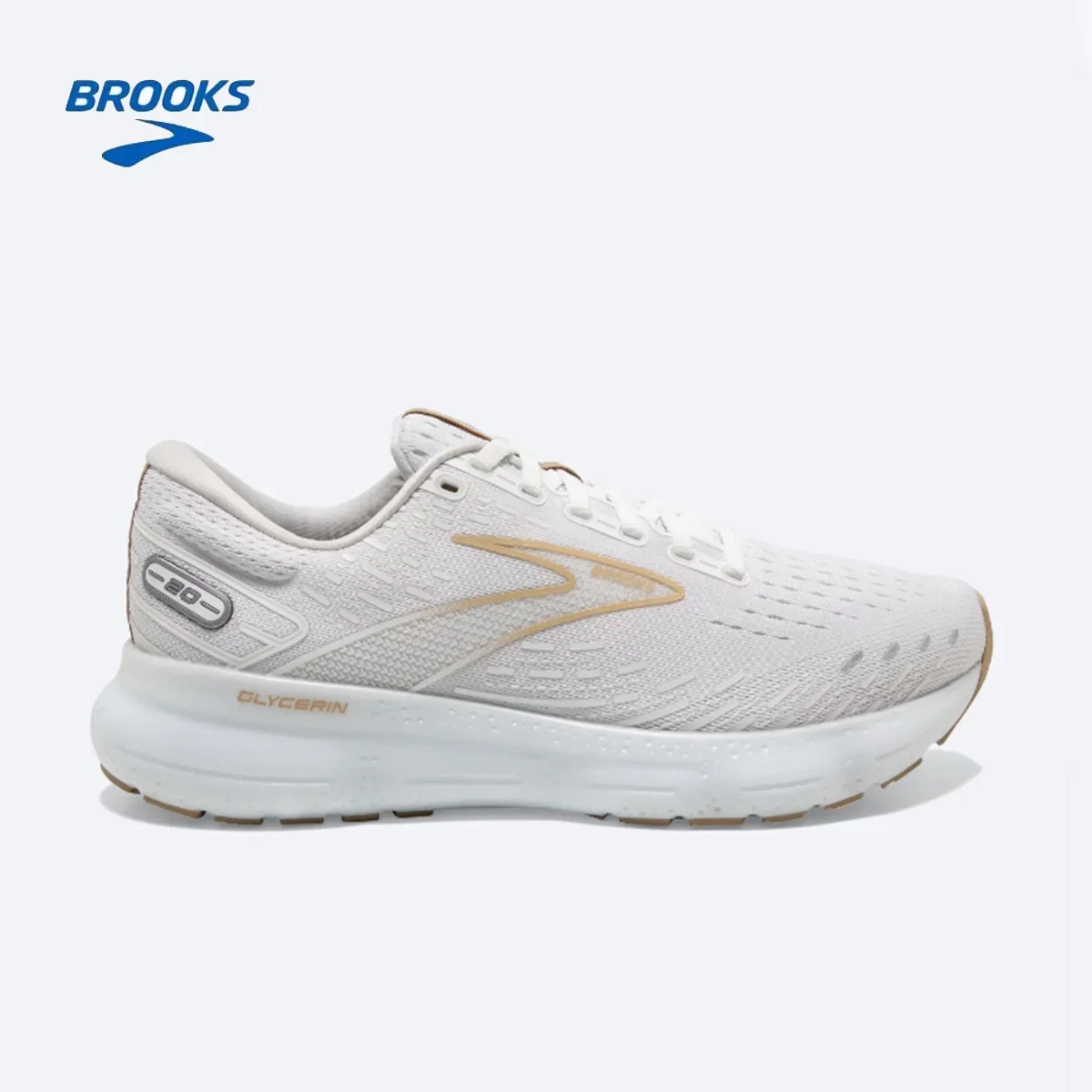 BROOKS Glycerin 20 Running Shoes White Khaki Men Women Long-Distance Road Sport Training Casual Sneakers