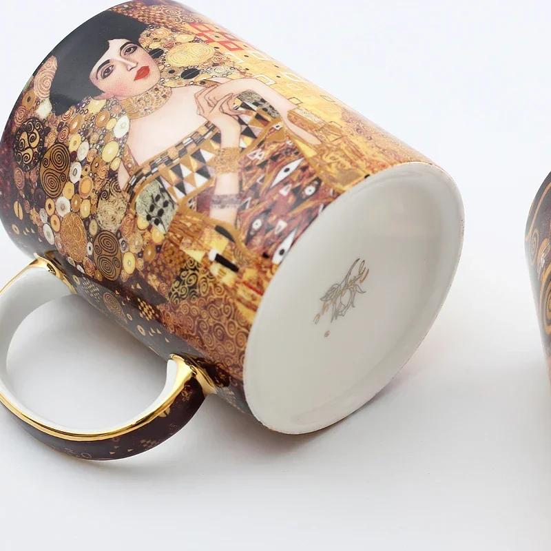 Klimt Kiss Porcelian Mugs Coffee Cups With Spoon Gustav klimt Bone china Wedding Birthday Present Office Drinkware